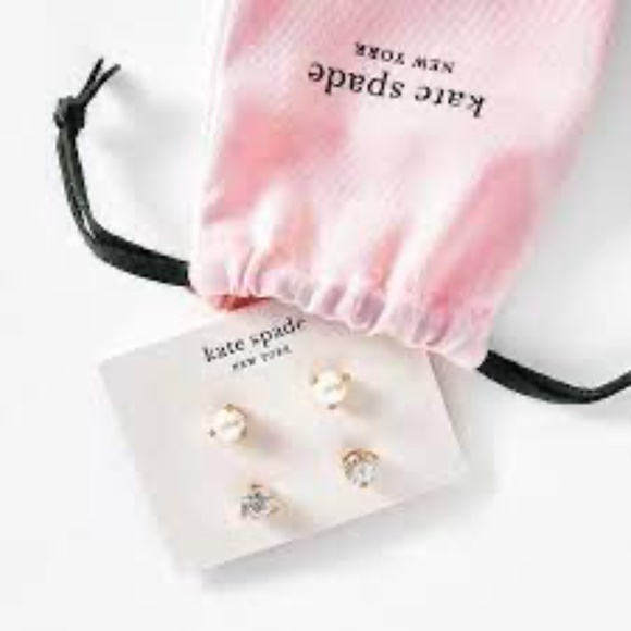 NWT NIB Kate Spade Rise & Shine Earring Studs Set of 2 Crystal CZ Pearls